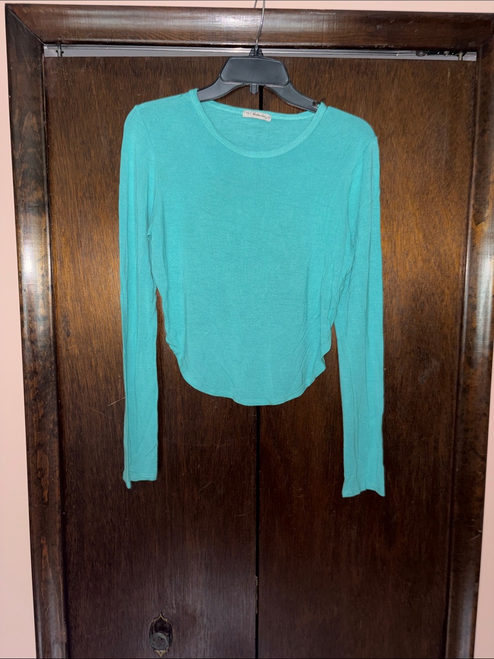 Long-Sleeve Crewneck Top in Teal